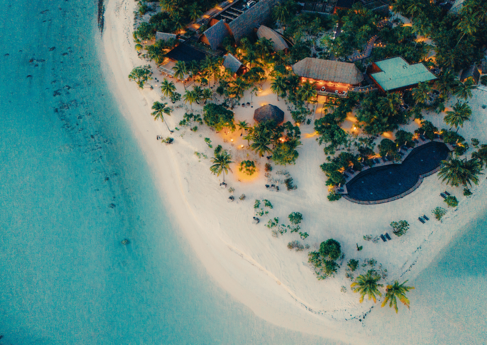 thebrando-resort-tetiaroa-sunset-aerial